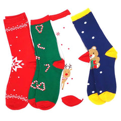 TeeHee Christmas and Holiday Fun Novelty Crew Socks for Women 4-Pairs (9-11, Teddy Bear-Candy Cane-Reindeer)