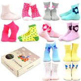 TeeHee Girls Toddler & Kids Crew Socks – 12 Pair Gift Box (Cute & Fun Cotton Designs)