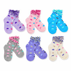 TeeHee Little Kids Girls Cotton Double Ruffle Crew Socks 6 Pair Pack