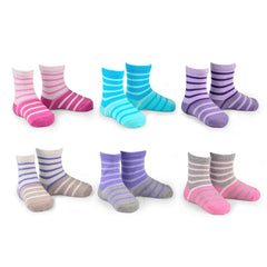TeeHee Little Kids Cotton Fashion Crew Socks 6 Pair Pack for Girls