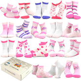 TeeHee Girls Toddler Kids Socks Cute and Fun Cotton Crew Socks 18 Pair Pack with Gift Box