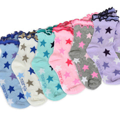 TeeHee Little Kids Girls Cotton Crew Overlock Top Ruffle Socks 6 Pair Pack