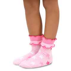 TeeHee Little Kids Girls Cotton Crew Overlock Top Ruffle Socks 6 Pair Pack