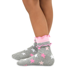 TeeHee Little Kids Girls Cotton Crew Overlock Top Ruffle Socks 6 Pair Pack