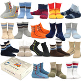 TeeHee Kids Toddler and Boys Socks Sports and Fun Cotton Crew Socks 18 Pair Pack with Gift Box Stripes
