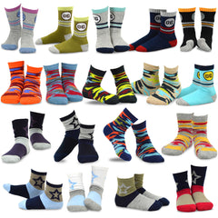 TeeHee Kids Toddler and Boys Socks Sports and Fun Cotton Crew Socks 18 Pair Pack with Gift Box
