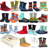 TeeHee Kids Toddler and Boys Socks Sports and Fun Cotton Crew Socks 18 Pair Pack with Gift Box Stripes