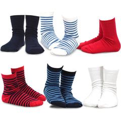 TeeHee Kids Toddler and Boys Socks Sports and Fun Cotton Crew Socks 18 Pair Pack with Gift Box Stripes
