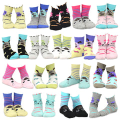 TeeHee Girls Toddler Kids Socks Cute Dog Socks and Fun Cotton Crew Socks 18 Pair Pack with Gift Box