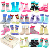 TeeHee Girls Toddler Kids Socks Cute and Fun Cotton Crew Socks 18 Pair Pack with Gift Box