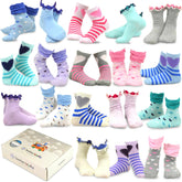 TeeHee Girls Toddler Kids Socks Cute and Fun Cotton Crew Socks 18 Pair Pack with Gift Box Ruffle