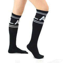 LA Vibes Black Cotton Knee High Socks