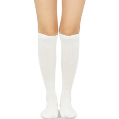 2 Pair Women's Casual Cotton Knee High Rib Pointelle