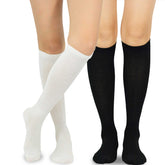 2 Pair Women's Casual Cotton Knee High Rib Pointelle
