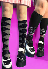 2 Pair Argyle Kitten Club Knee High Socks