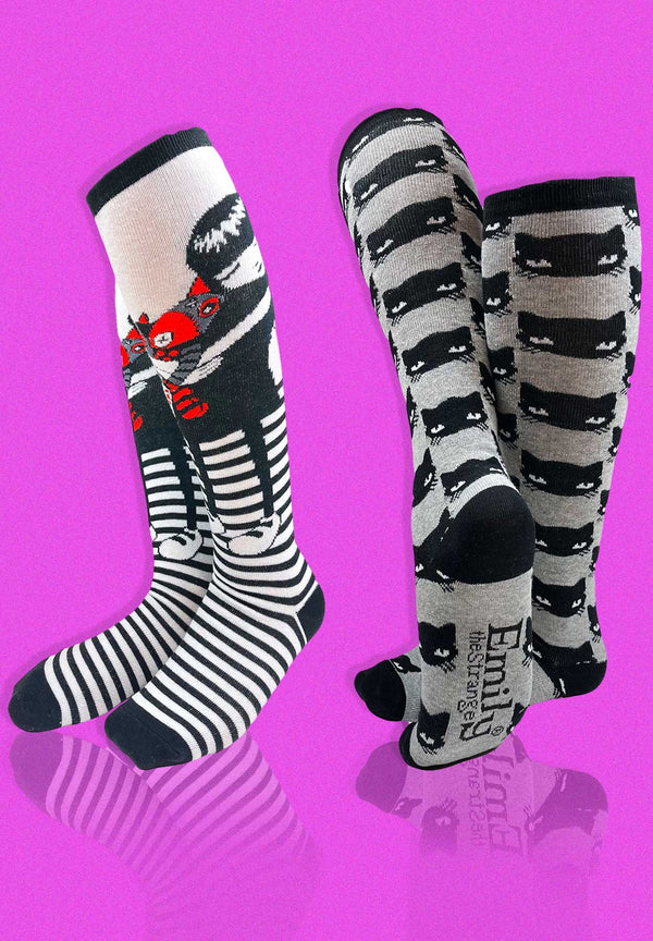 2 Pair Striped Kitten Knee High Socks