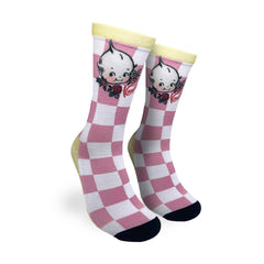 Checkered Kewpie Doll Print Crew Socks