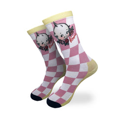 Checkered Kewpie Doll Print Crew Socks