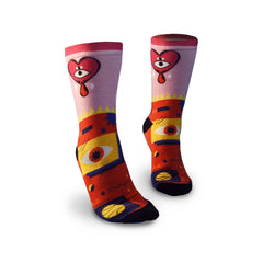 Pink Heart Pattern Printed Crew Socks