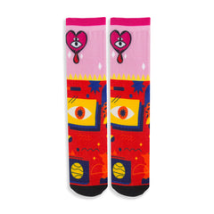 Pink Heart Pattern Printed Crew Socks