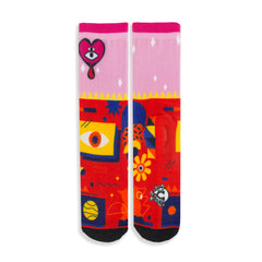 Pink Heart Pattern Printed Crew Socks
