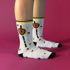 Evil Eye Heart Printed Crew Socks