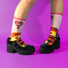 Pink Heart Pattern Printed Crew Socks