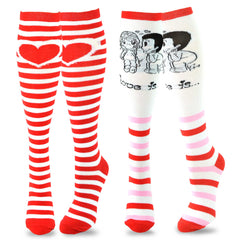 Love Is Valentine's Day Hearts and Love Women's Cotton Knee High Socks 2-Pair