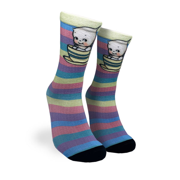 1 Pair Rainbow Kewpie Print Crew Socks