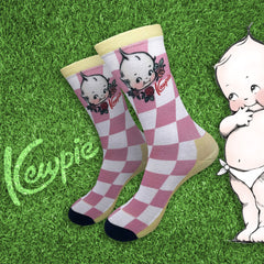Checkered Kewpie Doll Print Crew Socks