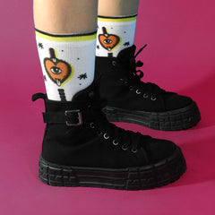 Evil Eye Heart Printed Crew Socks