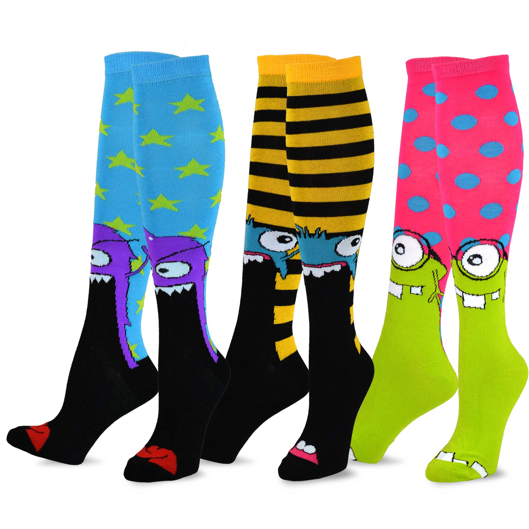 TeeHee Crazy Fun Silly Funky Girls Socks Novelty Knee High and Crew for Women 6 Pack