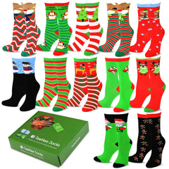 TeeHee Christmas 12-Pack Cotton Socks, Gift Box for Kids (Christmas)
