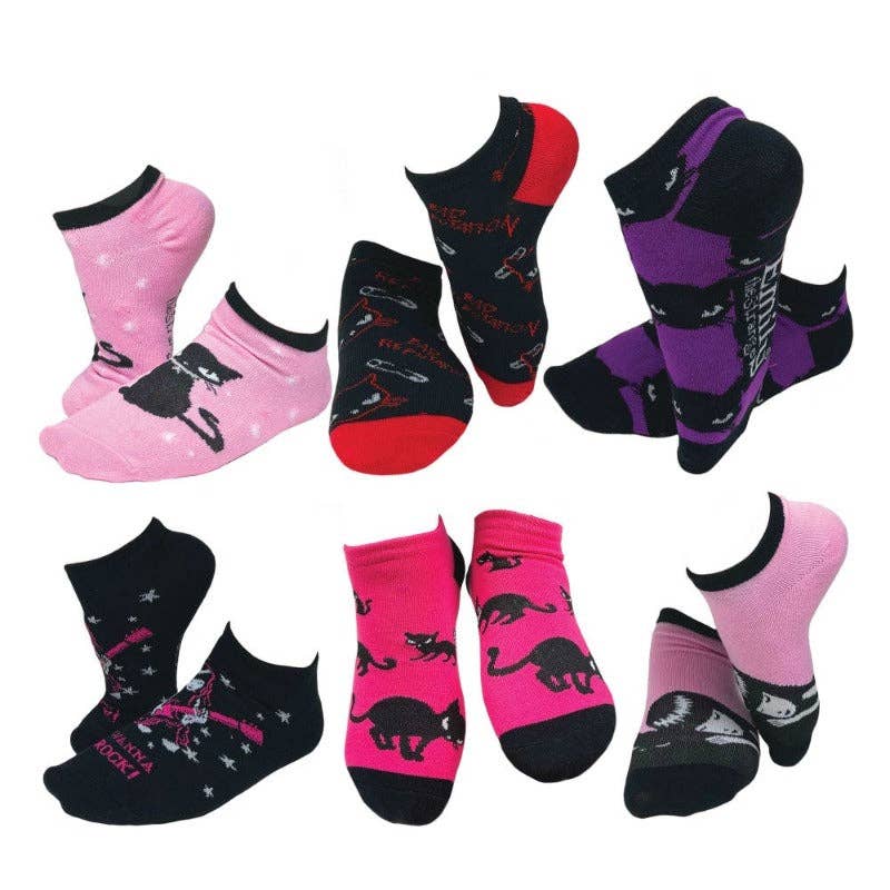[Emily the Strange] Women’s Casual Black Cat No-Show Socks – 6 Pair (3035)