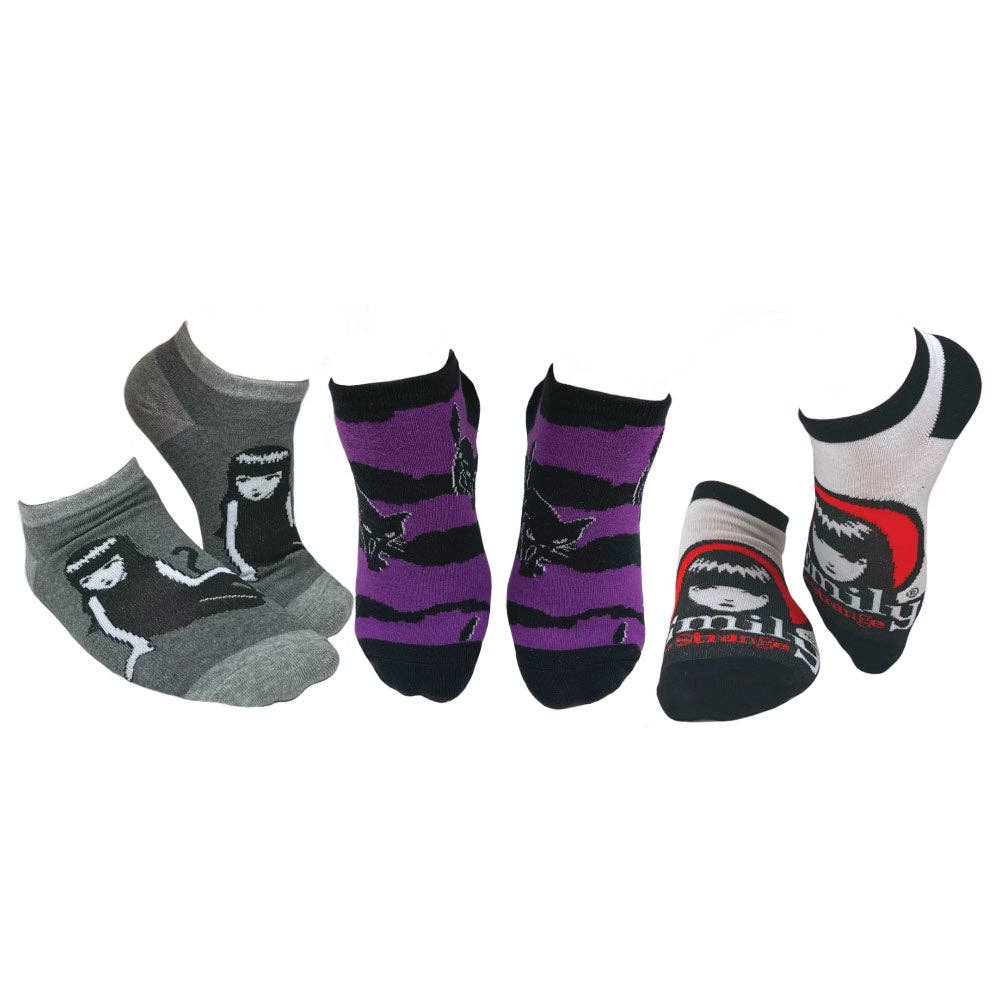 [Emily the Strange] Women’s Colorful Cat No-Show Socks – 3 Pair (2072)