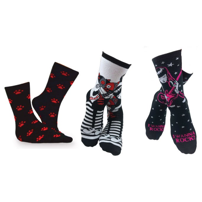Emily Lil Strangers Cat Crew Socks - 3 Pair Pack