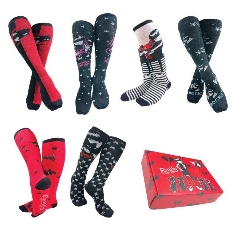 [Emily the Strange] Emily Rocks Knee-High Socks Gift Box – 6 Pair (3027)