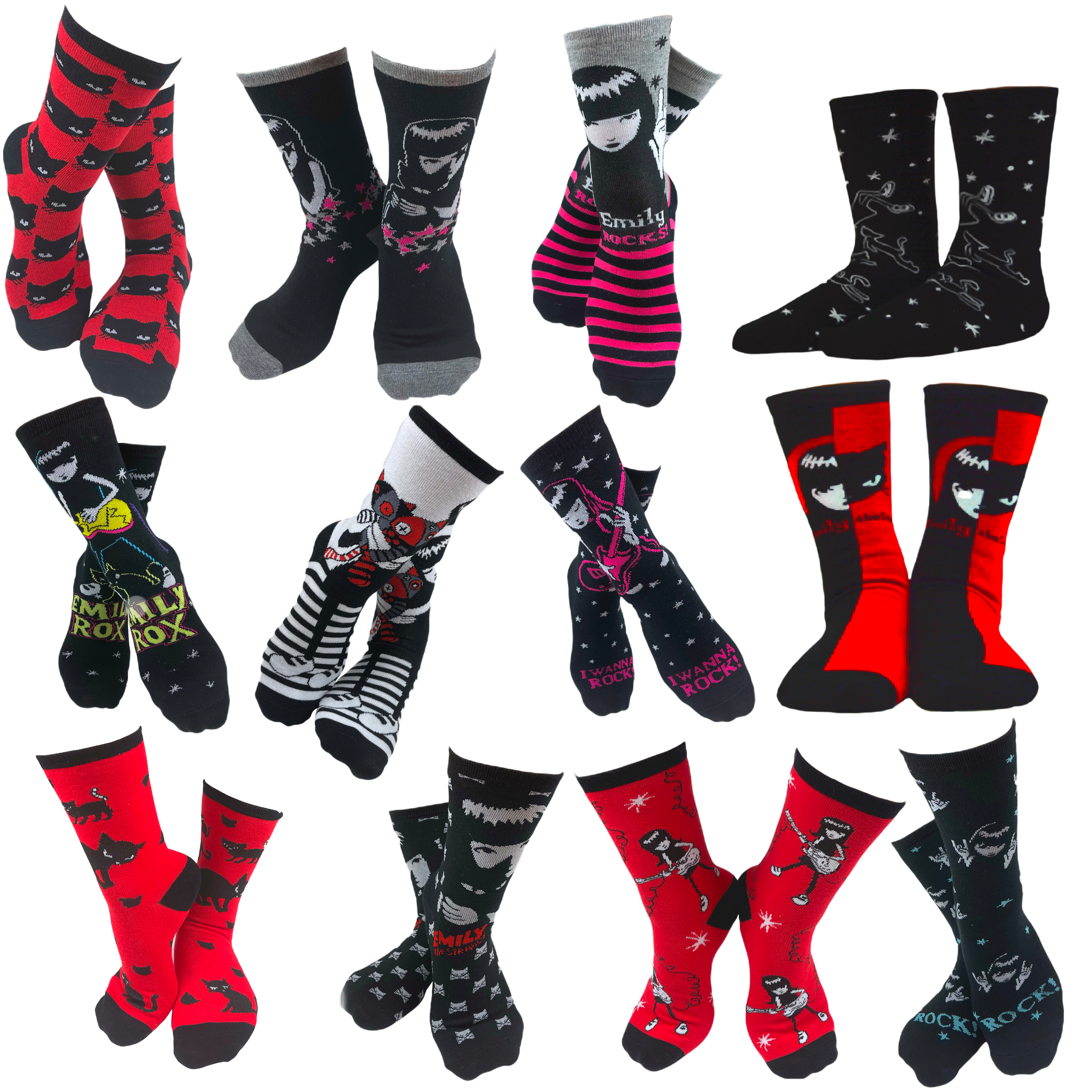 Emily the Strange Good Nightmare Crew Socks Gift 12 Pair Box