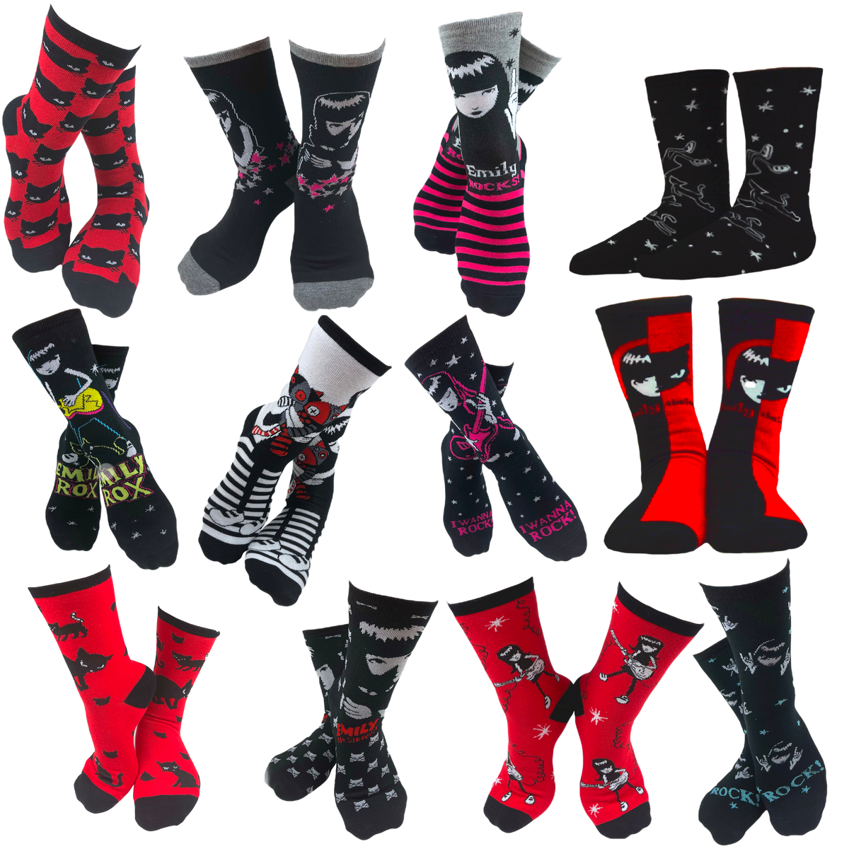 Emily the Strange Good Nightmare Crew Socks Gift 12 Pair Box