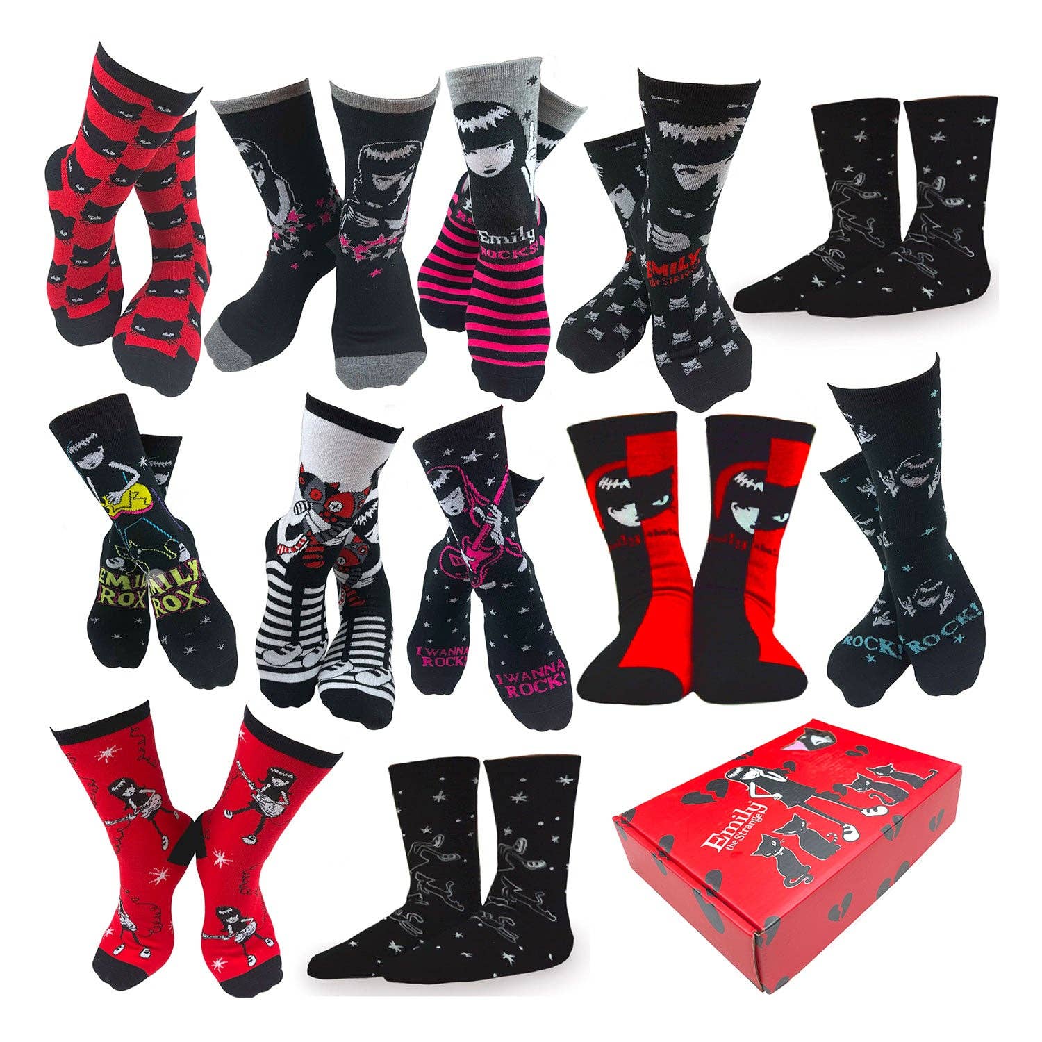 [Emily the Strange] Get Lost Crew Socks Gift Box – 12 Pair (4003)