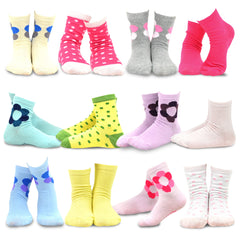 TeeHee Girls Toddler & Kids Crew Socks – 12 Pair Gift Box (Cute & Fun Cotton Designs)