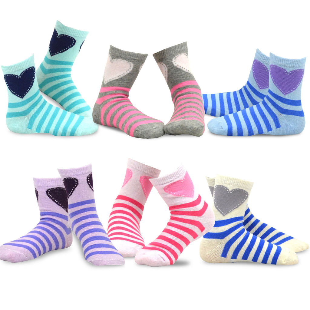 TeeHee Kids Cotton Fashion Crew Socks 6 Pair Pack for Girls