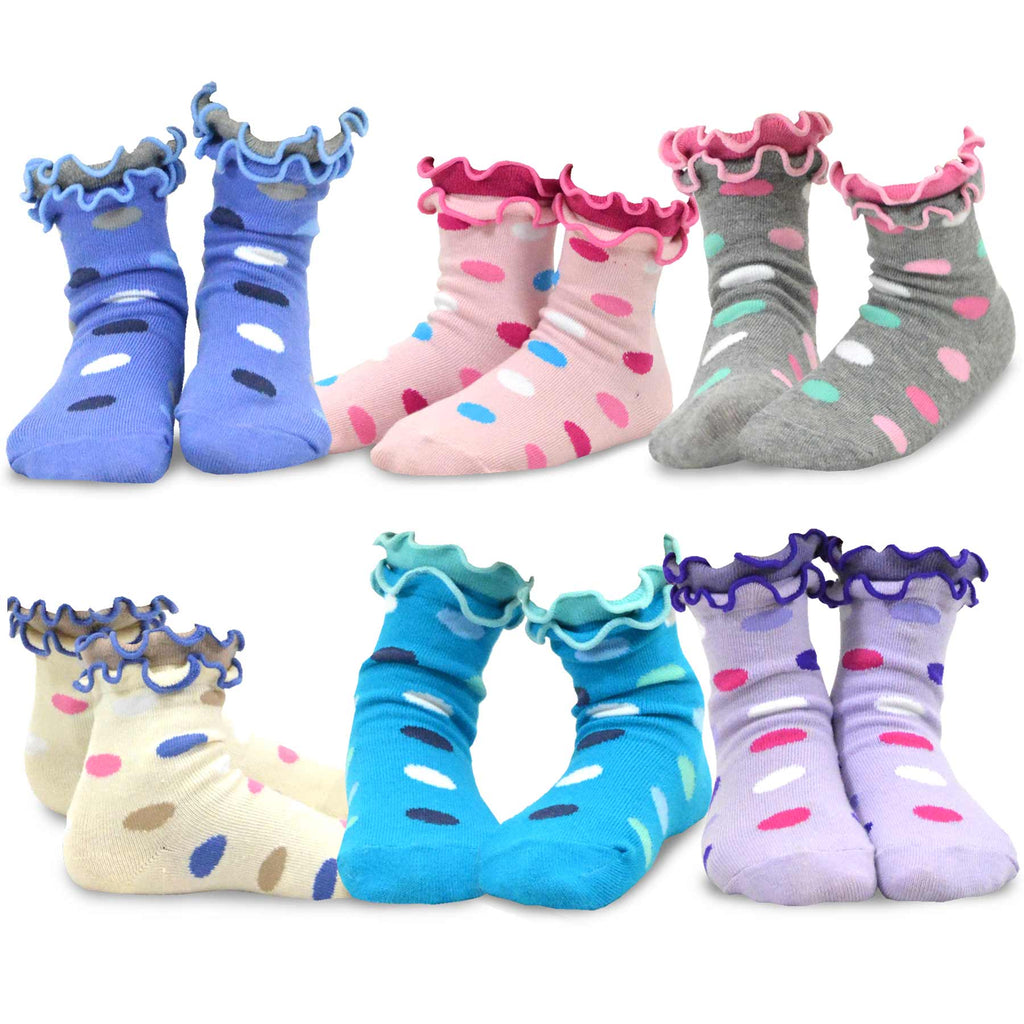 TeeHee Little Kids Girls Cotton Double Ruffle Crew Socks 6 Pair Pack