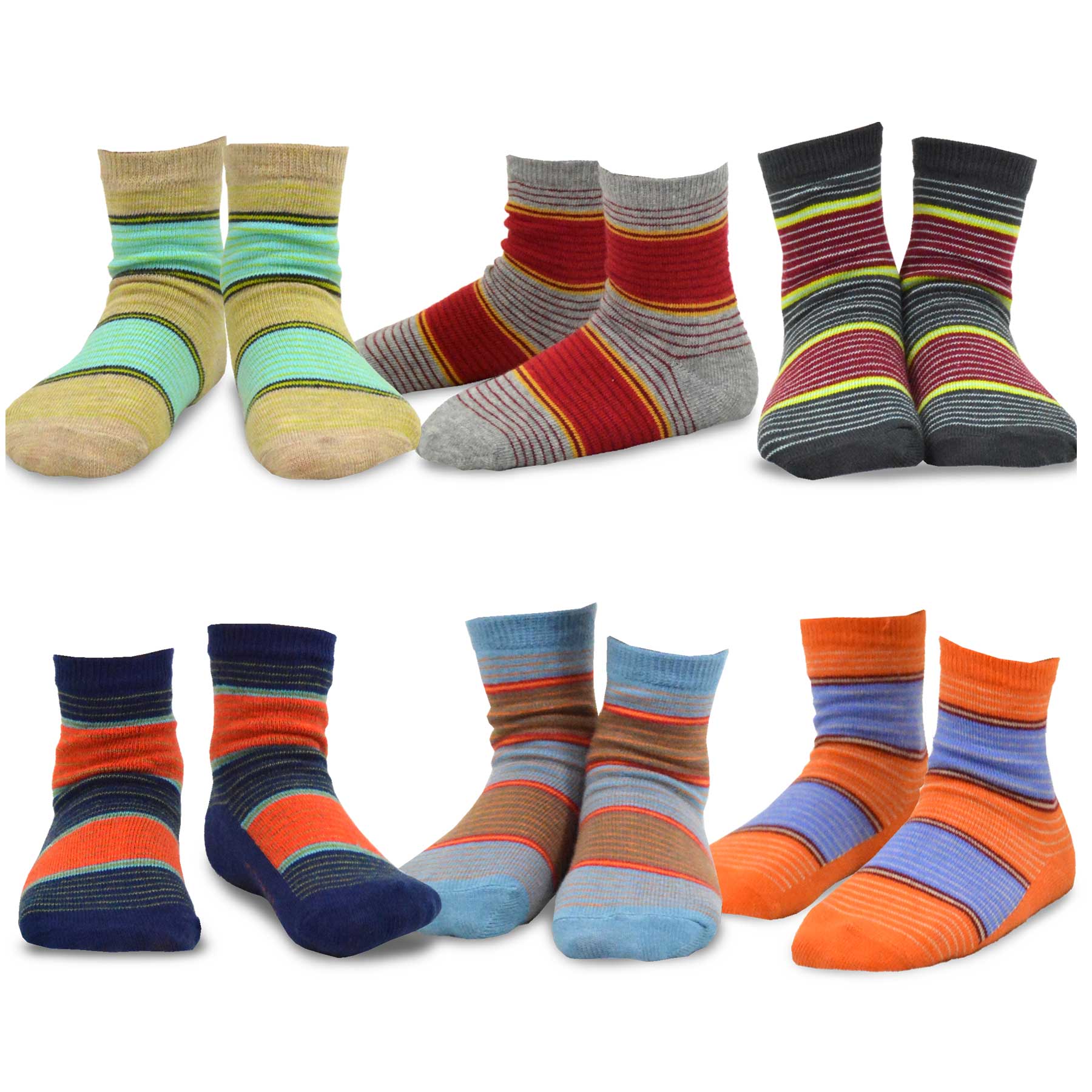 TeeHee Kids Boys Cotton Fun Crew Socks 12 Pair Pack (6-8 Years, Multi Stripe & Skulls)