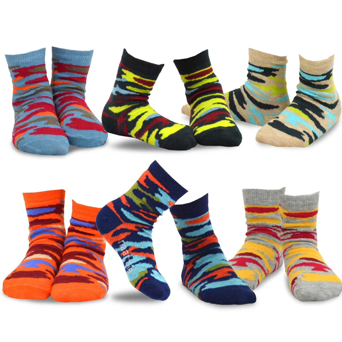 Teehee Boys Camo Socks 6-pk Crew, 3-5 years