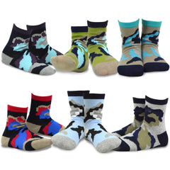TeeHee Kids Boys Cotton Fun Crew Socks 12 Pair Pack (Bold Lined Sport & Camo)