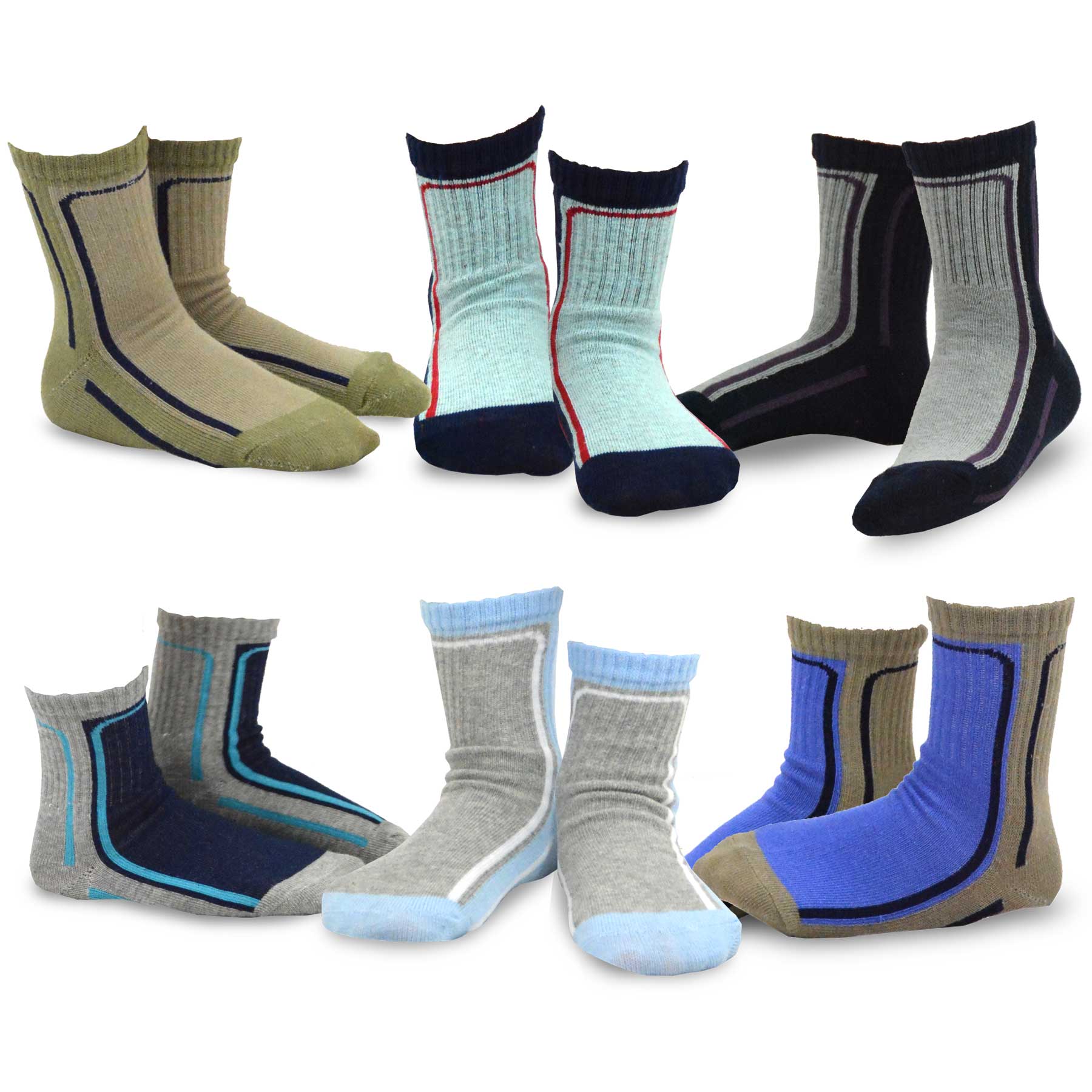 TeeHee Kids Boys Cotton Fun Crew Socks 12 Pair Pack (Bold Lined Sport & Camo)