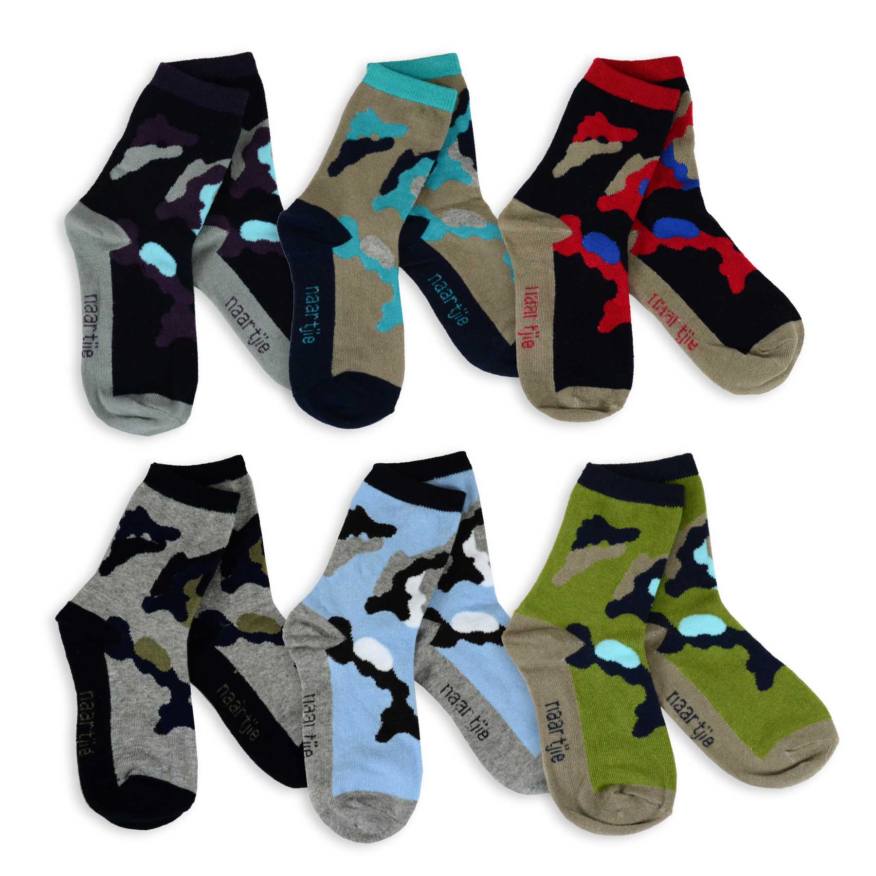 TeeHee Little Kids Boys Cotton Fashion Fun Crew Socks 6 Pair Pack (6-8 Years, Camo)
