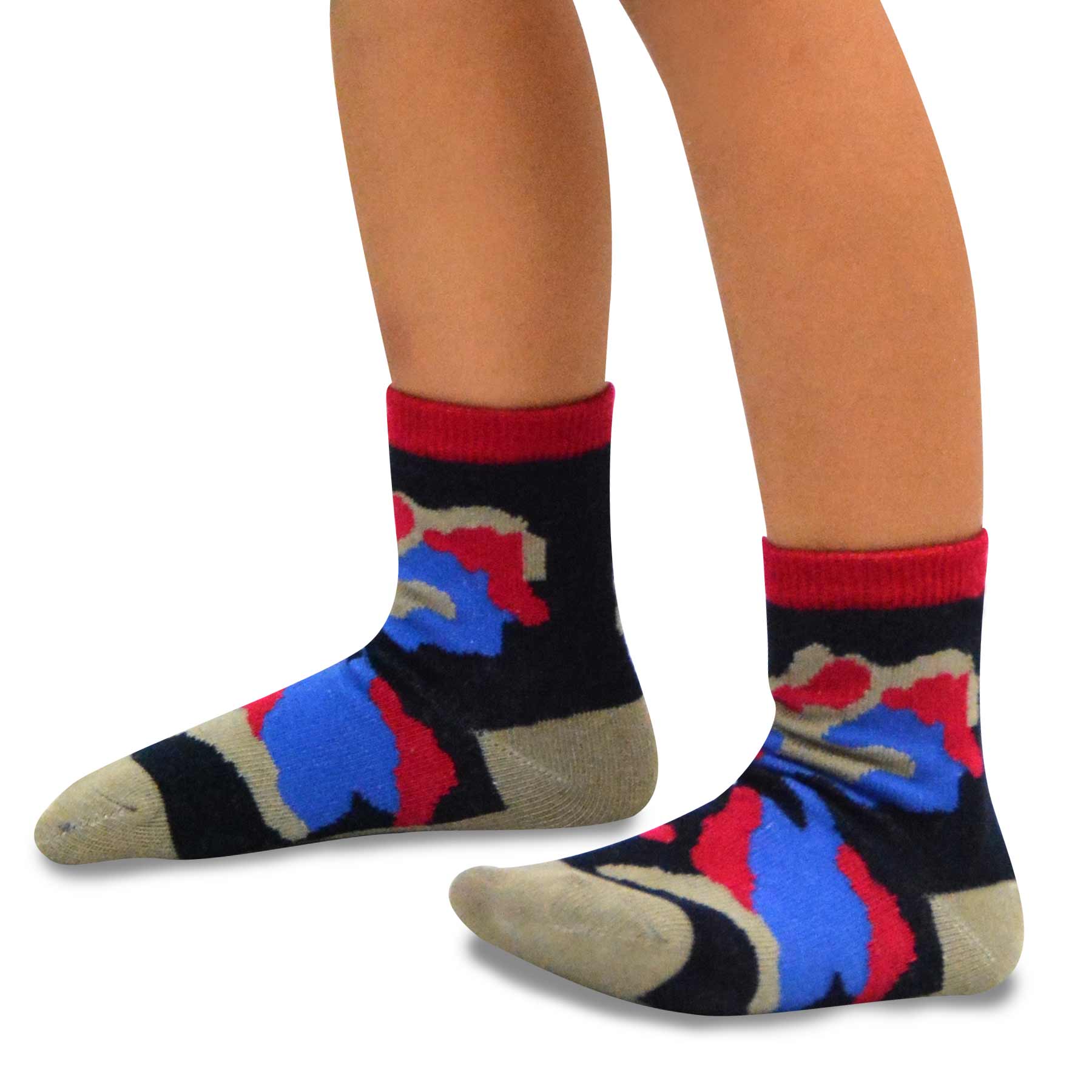 TeeHee Little Kids Boys Cotton Fashion Fun Crew Socks 6 Pair Pack (6-8 Years, Camo)