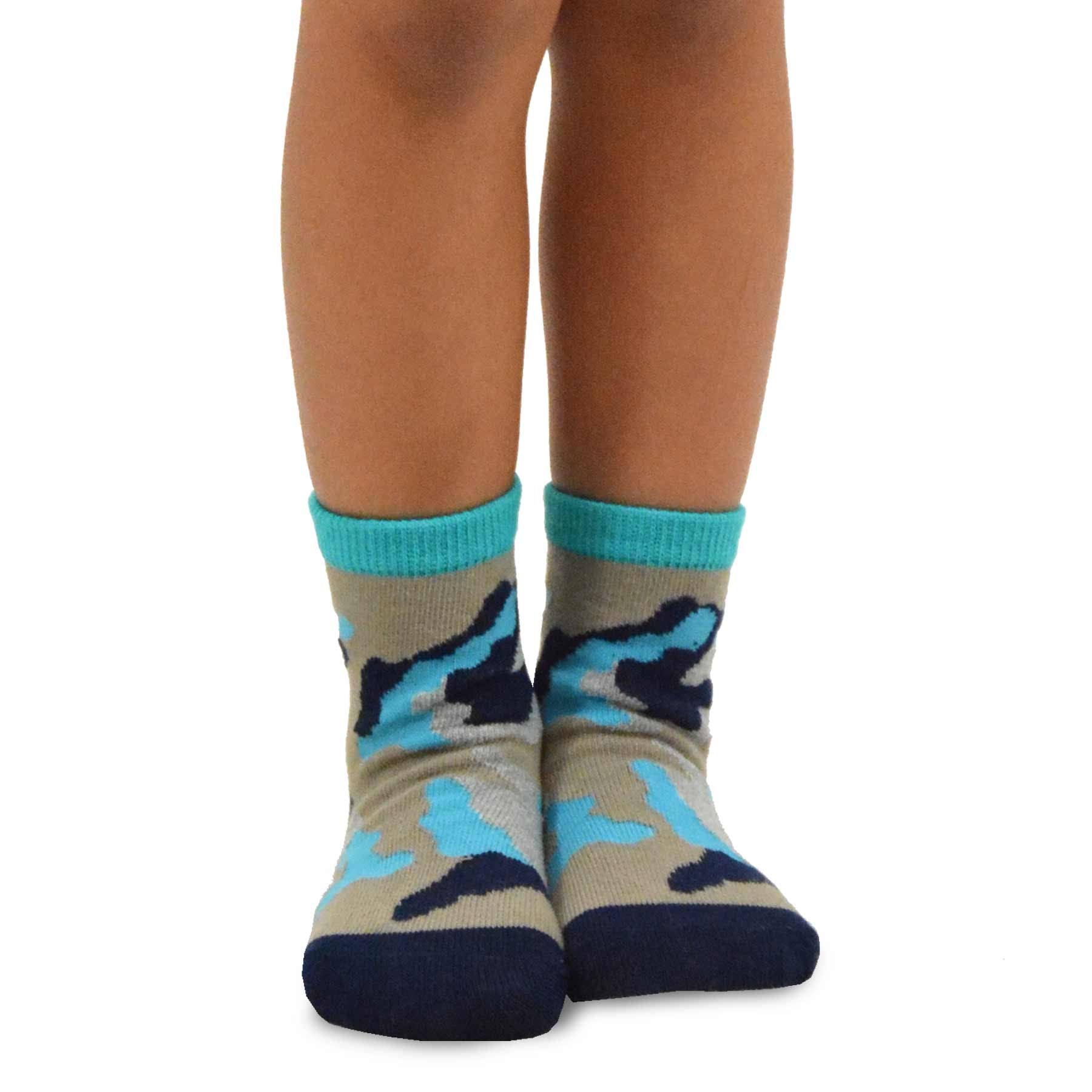TeeHee Little Kids Boys Cotton Fashion Fun Crew Socks 6 Pair Pack (6-8 Years, Camo)